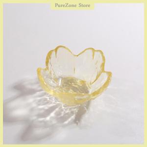 [PureZone] Small Glass Dish Nordic Style Inlay Glass Sauce Bowl Mini Japanese Cherry Blossoms Seasoning Plate For Ice Cream Fruit Sala
