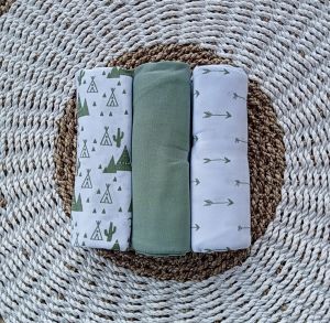 3Pcs Bedong Pernel Bayi Baru Lahir Serian Sage Grren