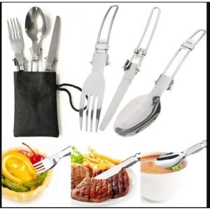 3pcs/set Stainless Steel Fold Cutlery Set Portable Spoon Fork Knife Tableware for Camping Tourist Picnic Cooking Flatware