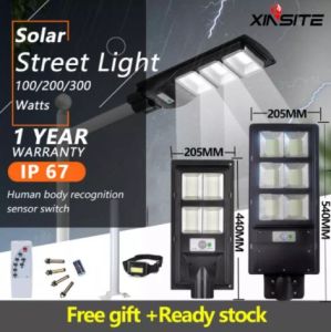 XINSITE Ready stock 300W Solar Street Light with Remote Control & Pole Outdoor Dusk to Dawn Solar Lamp Waterproof Wall Light PIR Motion Sensor Spotlights for Garden Yard Garage