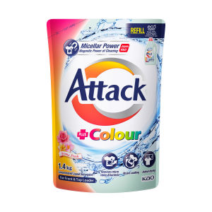 Attack Liquid Detergent Refill 1.4kg | All Variants: 2-in-1 Softener Fruity Perfume Floral Perfume Colour Protection Ultra Power | Japans #1 Laundry Brand | Concentrated Formula | Front Load & Top Load | Family Size