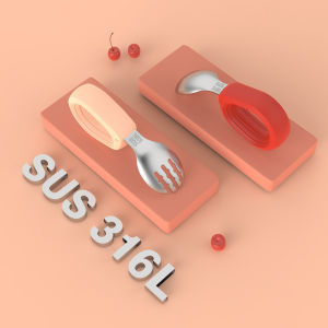 【Comfy Cove】พร้อมส่ง เครื่องใช้บนโต๊ะอาหารสแตนเลส 304 ช้อนส้อมฝึกหัดกินข้าวเด็ก