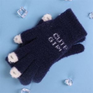 JPTD Warm Plush Knitted Gloves Touch Screen Panda Fluffy Mittens Kawaii Open Finger Cute Velvet Gloves Ladies