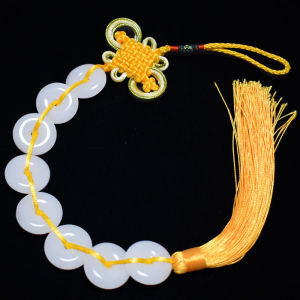 2.5CM 已开光 招财 天然玉石八白玉串吊坠平安扣居家客厅八白玉扣中国结礼物 Natural Jade Eight White Jade String Pendant Safe Buckle Home Living Room Eight White Jade Buckle Chinese Knot Gift