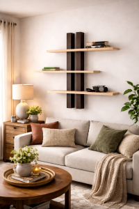 modern minimalist wooden wall shelf organizer space saving wall mounted shelf for small room heavy duty wooden floating shelf with bracket aesthetic wall shelf for living room decor premium solid wood wall shelf Philippines easy install wall shelf with co