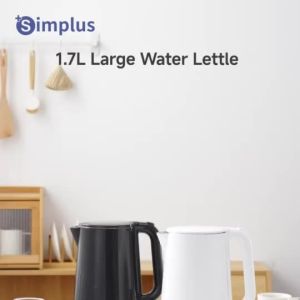 Simplus 1.7L Electric Kettle  1500W Fast Heating  304 Stainless Steel Inner  Double-layer Anti-Dry Burn Protection