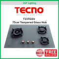 Tecno 75cm (New Color) 3 Burner Schott Glass Cooker Hob Gas Stove with Inferno Wok Burner Technology T23TGSV. 