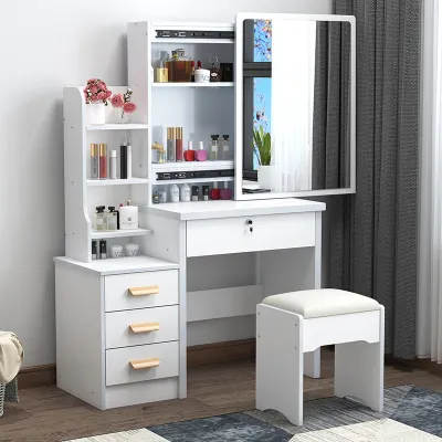 EUROPEAN STYLE VANITY DRESSER TABLE MODERN DESIGN WITH SLIDING MIRROR AND CHAIR MAKEUP TABLE BEDROOM FURNITURE MULTI STORAGE CLOSET NO LIGHT DRESSING TABLE