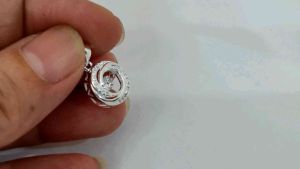 925 Pure Silver Ladies Pendant Double Circle With 3mm Move White CZ Stone. 925