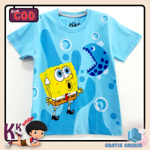Baju Anak Laki-Laki / Kaos Anak Motif Spongebob Blue 1 - 10 Tahun