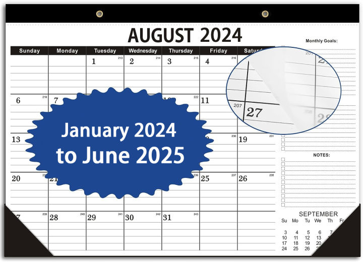 Large Desk Calendar 2024-2025 - 18 Months from Jan. 2024 through Jun. 2025,  22 X