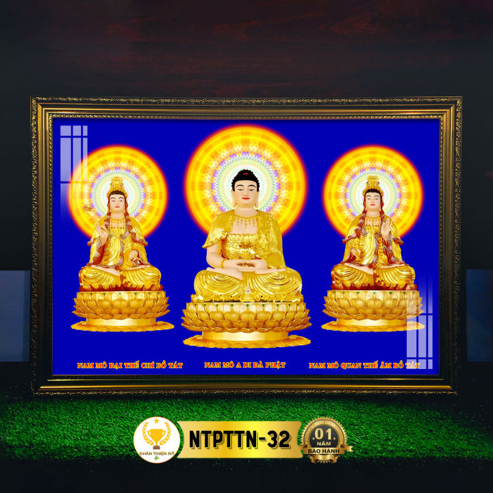 Tranh Tây Phương Tam Thánh Ngồi Có Đèn CHÂN THIỆN MỸ, Treo Tường Trang ...