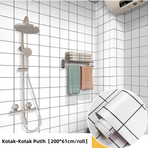 Stiker Lantai Vinyl Anti Air Motif Marmer Terrazzo - Warna Ivory/Orange/Blue 61x300cm