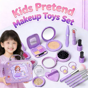 18/22Pcs Kids Makeup Toys Set Washable Non Toxic Girls Cosmetic Box Princess Lipstick Eye Shadow Kit