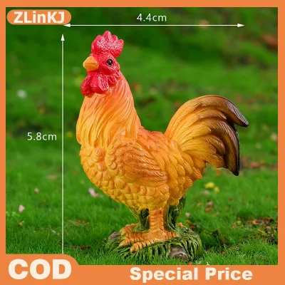 ZLinKJ Rooster Chicken Figurines Farm Animal Model Home Decor Miniature Fairy Garden DIY Landscaping Cartoon Hen Chick Accessories