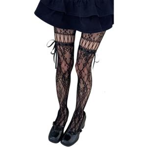 Women Patterned Fishnet Thigh High Stockings Suspender Pantyhose Garter Belt Tights Sheer Mesh Tights Pantyhose Hosiery