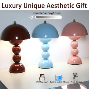 Ins Cream Style Bud Mushroom Desk Lamp Viral Vintage Bubble Shape Ambient Light 3 Colors Pink/Sky Blue/Wine Red Available Eye
