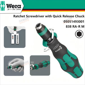 WERA 05051493001 Ratchet Screwdriver with Quick Release Chuck 1/4" x 123.5 mm Multi-Component Handle 838 RA-R M