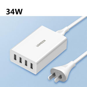 UGREEN CD147 34W 4-Port USB Wall Charger 4 USB-A Ports Total 6.8A Output Max 2.4A Per Port Foldable Plug Smart Current Matching Multi Safety Protection for Phone Tablet Earbuds Power Bank
