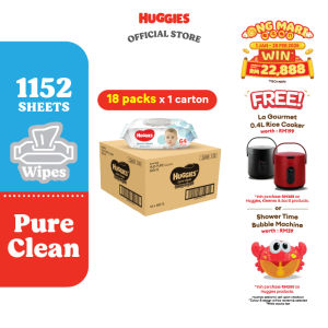 [Carton] Huggies Baby Wipes Pure Clean 64s x 18 pack wet tissue