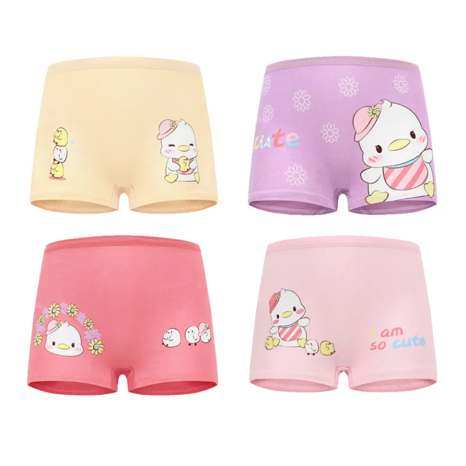 SMY 4PCS 2-12Yrs Cotton Girls Underwear Printed Baby Underpants