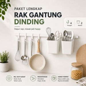 789 - Paket Gantungan Rel Pengait Wadah Rak Aksesoris Dapur Penyimpanan Gantung Serbaguna