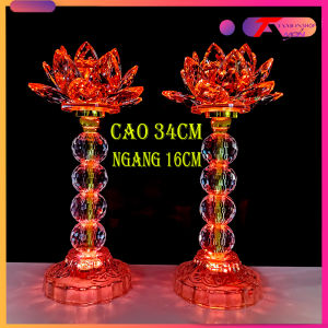 [Giá một cặp] Cặp đèn thờ pha lê hoa sen sáng toàn thân tràn  đèn thờ tổ tiên thờ phật (PL-28)
