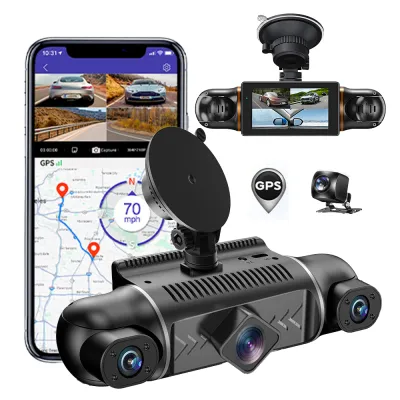 AVIDUS W-2 3 Inch 4 Channel Dash Cam 1080P Camera 4 Way Video Recorder with Built-In WiFi and GPS FHD Night Vision Left Right Front Rear Loop Recording 24H Parking Monitor Dash cam for car
