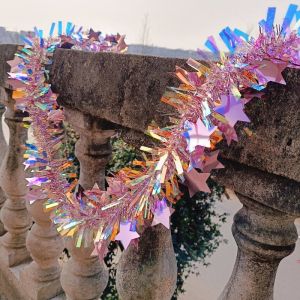 2m Christmas Tinsel with Sequins Colorful Christmas Tree Garland Metallic Shiny Ribbon for Birthday Wedding Christmas Decoration Party Supplies