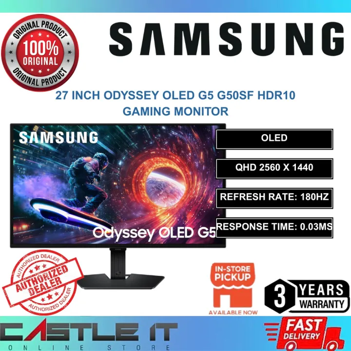 Samsung 27 Inch Odyssey OLED G5 G50SF QHD 180Hz 0.03ms HDR10 Gaming Monitor