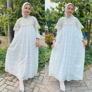 Baju Gamis Terbaru Mewah Exila Dres Brukat Mix Tile Garden Full Puring Dress Wanita Kondanga Brokat Kekinian Jumbo M L XL XXL 3XL Outfit Lebaran Seragaman Warna Putih Viral Fashion Korean Style