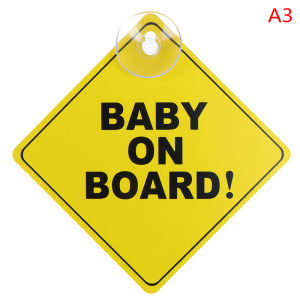 438178 ZXC Baby On Board SAFETY Car Window Suction Cup Yellow REFLECTIVE Warning Sign 12CM