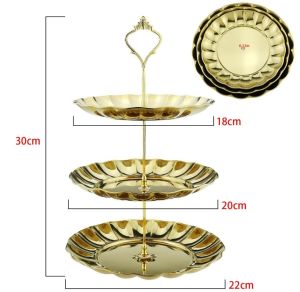 Tempat Kue 3 Tier Cup Cake Fruits Stand Stainless Gold / Silver