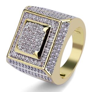 Popular European and American micro-inlaid zircon mens ring Hip Hop hiphop Square ring Cross-border supply