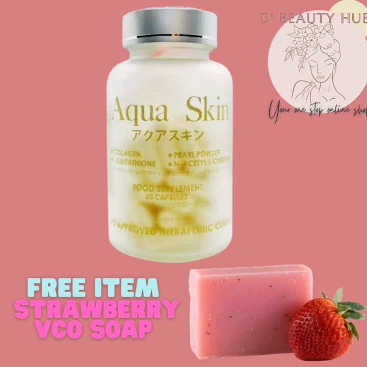 glutathione in japan Japan Aqua Skin L-Glutathione with Collagen, Pearl Powder and NAC 500mg 60  Capsules GET FREE VCO STRAWBERRY SOAP