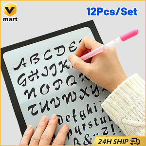 12Pcs Stencils Painting Letters Templates Alphabet Number Letterdrawing English Calligraphy Old Abc Wood Kids Template Crafts Supplies Decor Graffiti Reusable Alphabet Letter Number Drawing Painting Stencils Scale Template Sets for Bullet Journal Stencil