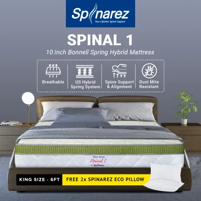 SpinaRez Spinal 1 Mattress 10 inch Euro Top Foam Padding + Smart Cotton & Bonell Spring Hybrid (King)(Queen)(Super Single)(Single)