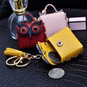 DRESSPLUS Cartoon Animal Owl Bag Pendant Keychain Tassel Earphone Bag Car Keyring Elegant Delicate Mini Leather Coin Purse Bag Key Chain Decoration