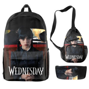 Wednesday Addams Backpack New Wednesday School Bag Satchel Pencil Bag Three-piece Set Anime Cartoon School Bag Mochila