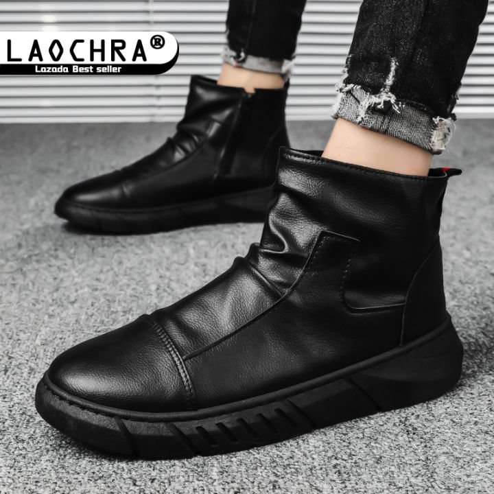 Laochra Men Boots High Quality PU Leather Shoes Slip on Fashion Shoes For  Males Autumn Casual Ankle Boots Tactical Shoes For Men Lazada PH