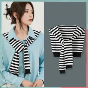 FUJIAS2🦋 Winter Outer Shawl For Women Korean Style New Spring And Autumn Collar Thin Striped Wool Dual-use Scarf Knitted Shawl