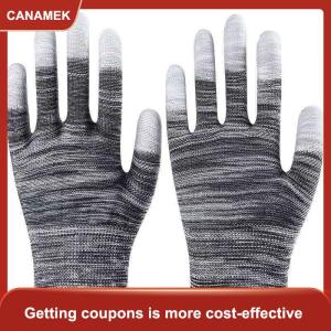 【CANAMEK 】 12 Pairs Car Vinyl Wrap Gloves Polyester PU Coated Fingertip Anti-Static Gloves Dust-Free Window Tint Working Gloves
