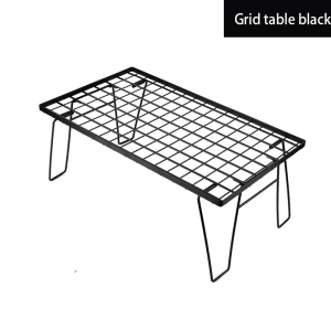 Multipurpose Stacking Storage Rack  Camping Black Steel Table Stacking Storage Rack Foldable Table Bamboo Board