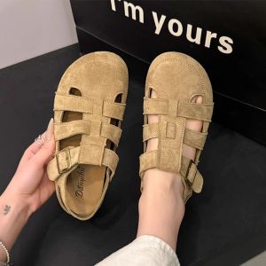 [Free Shipping] Retro Woven Toe-Cap Roman Half-Slipper Sandals For Women Summer Thick-Soled Hollow Breathable Clogs