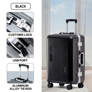 Aluminium USB Luggage Bag Travel 20/24 Inches Luggage Anti-scratch Password Boarding Lagguge Travel