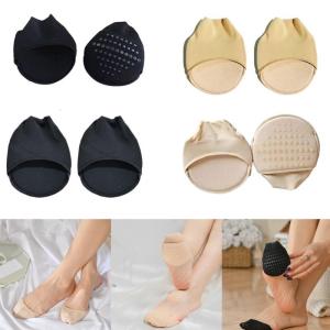 1 Pair Women Sheer Mesh Toe Cover with Padding Non-Skid Bottom Toe Topper Liner Forefoot Pads Cushion Half Socks Insoles