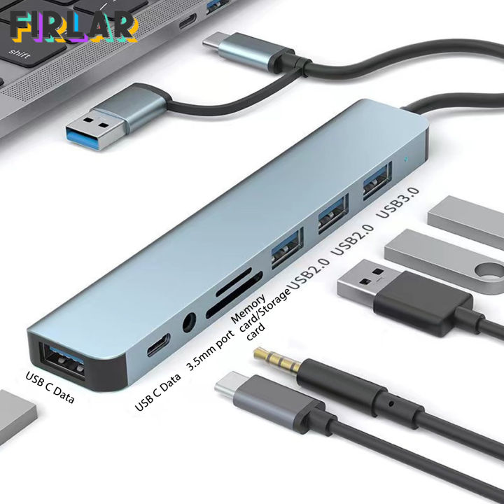 [FIRLAR] 8 In 1 USB C Hub Multi Port Adapter USB 3.0 USB 2.0 USB Type C ...