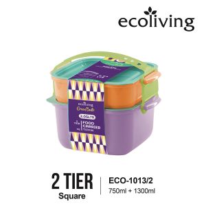 ECO LIVING 2/3 Tier Square Bento Lunch Box Food Carrier Bekas Makanan BPA Free ECO-1013/2 ECO-1013/3