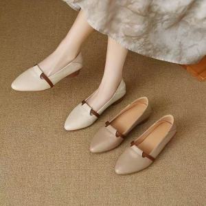 Free Shipping WomenS Single Shoes 2026 Autumn New Collection Versatile Chunky Heel Soft Leather Soft Sole Pointed Toe Low Heel Suitable For Spring And Autumn