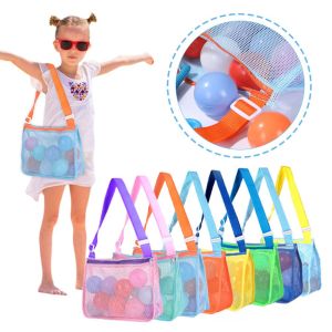 GTTR Boys Foldable Handbag Children Sundries Organizer Sand Toy Swimming Tote Storage Bag Mesh Beach Bag Kids Shell Bags Beach Toys Pouch